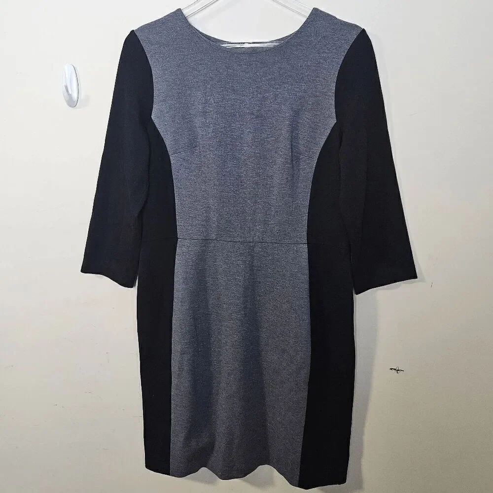 Talbots 3/4 Sleeve Classic Career Sheath Dress Womens Black and Gray Size 12P